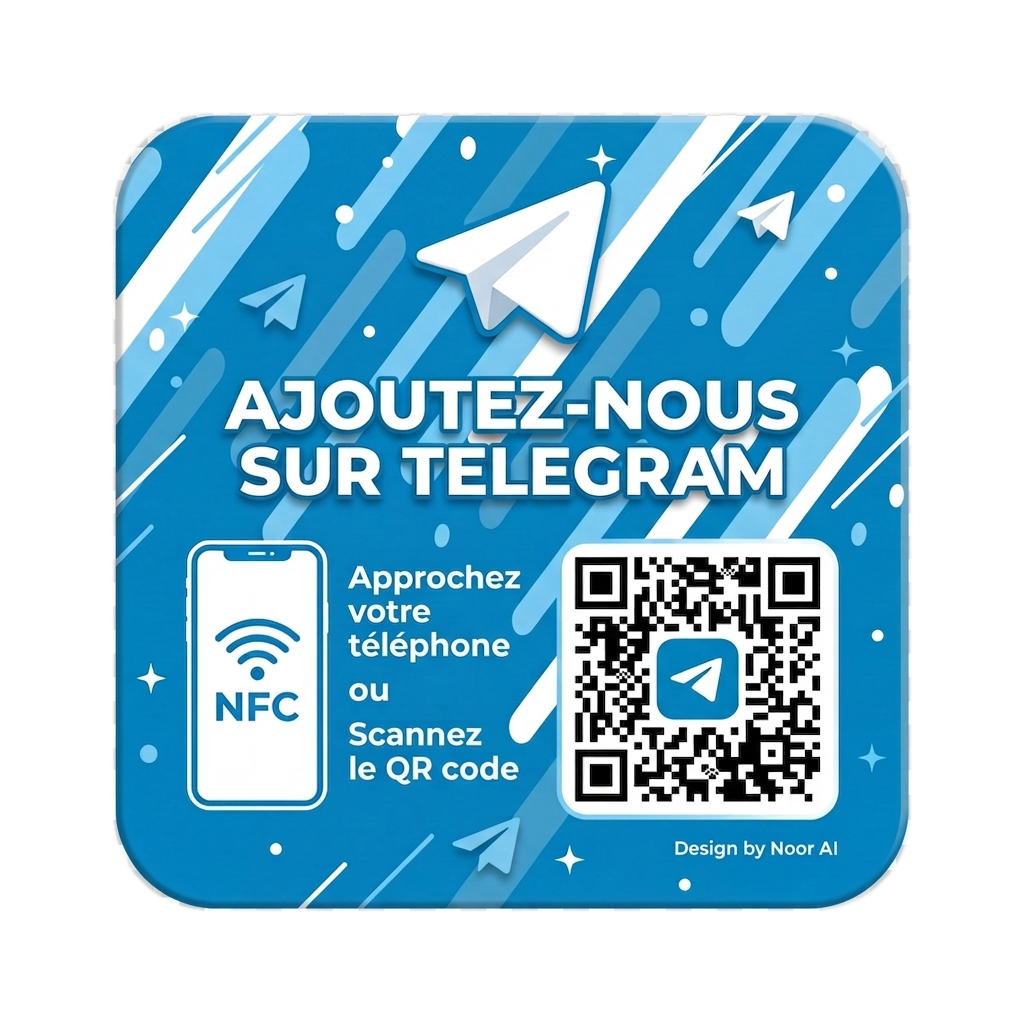 Plaque NFC Telegram — Design by Noor AI